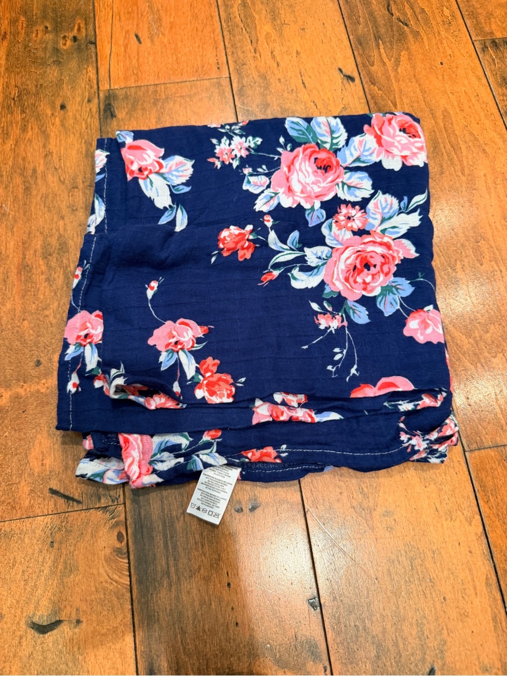 Girls Navy Floral Swaddle with Pink Rose Print